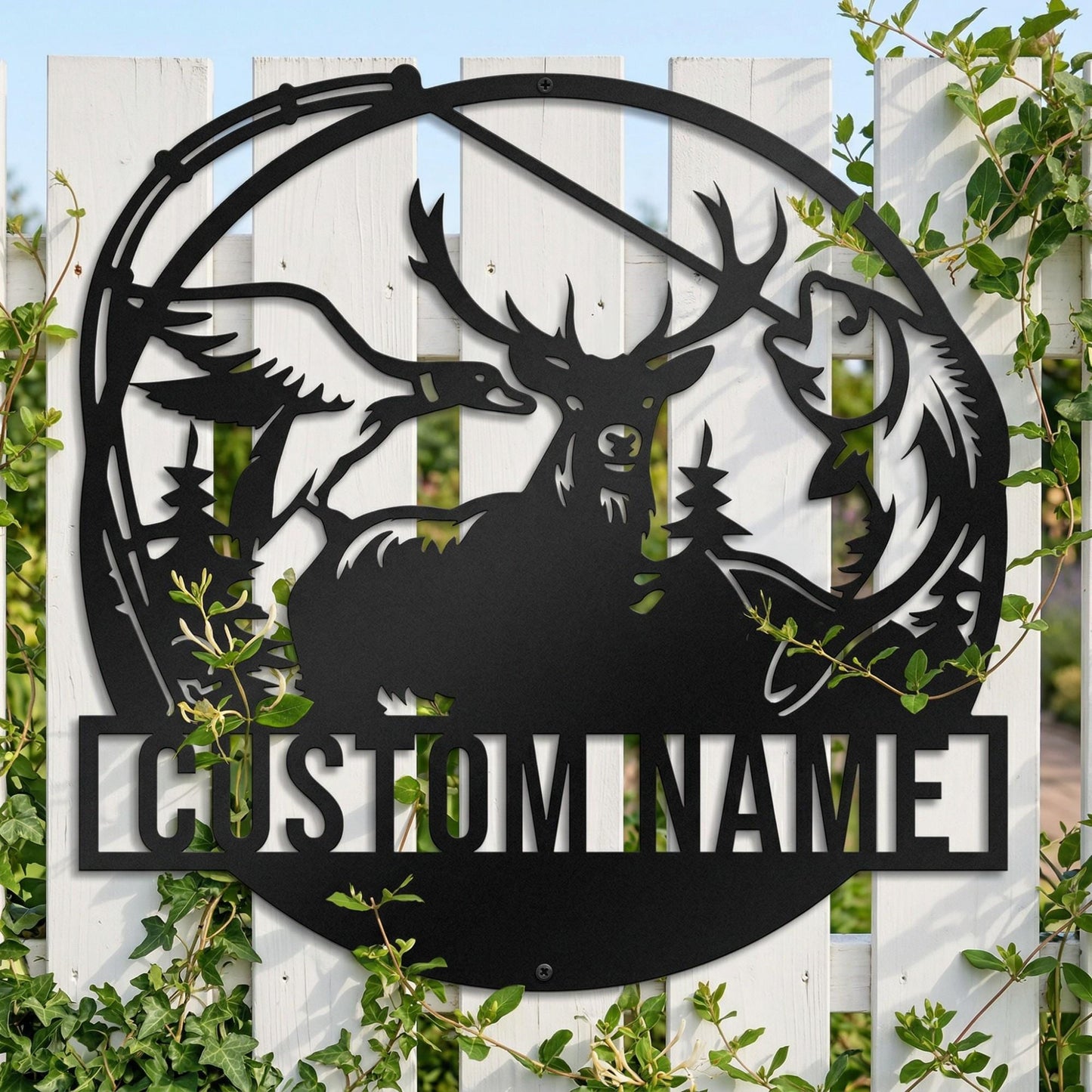 Personalized Deer Metal Sign Wall Art, Custom Fishing and Hunting Decor for Cabin