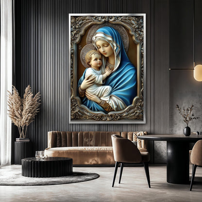 Blessed Virgin Mary and Baby Jesus Canvas Painting, Catholic Wall Art