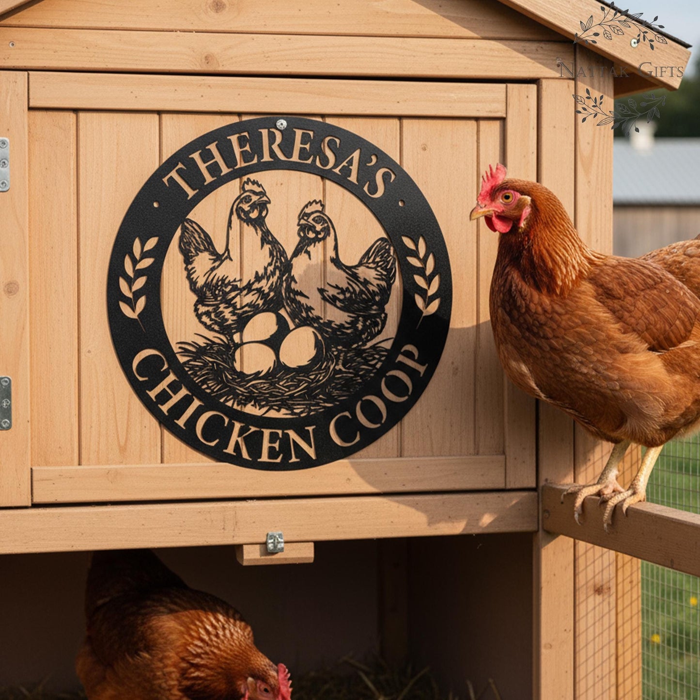 Custom Chicken Coop Metal Sign, Personalized Hen & Egg Farm Decor