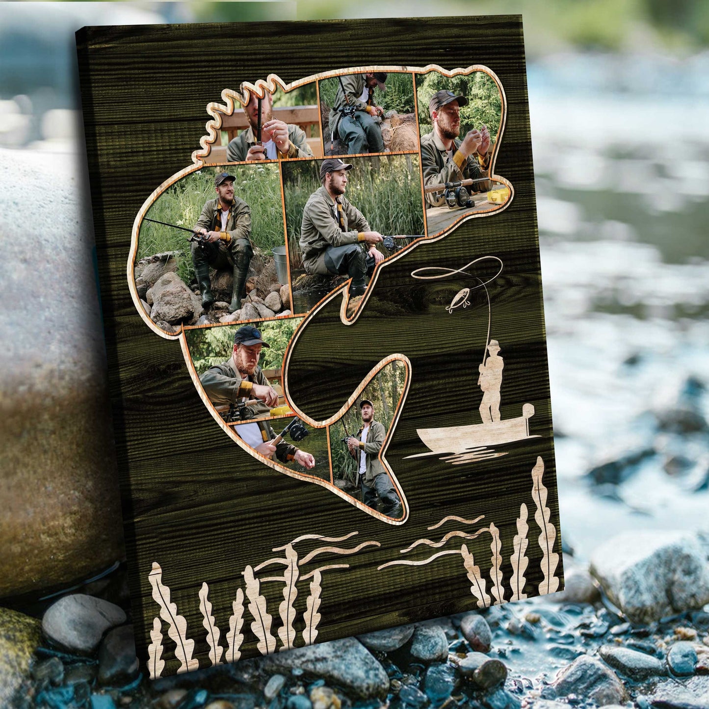 Personalized Fishing Photo Collage Canvas: Fishing Gifts For Men