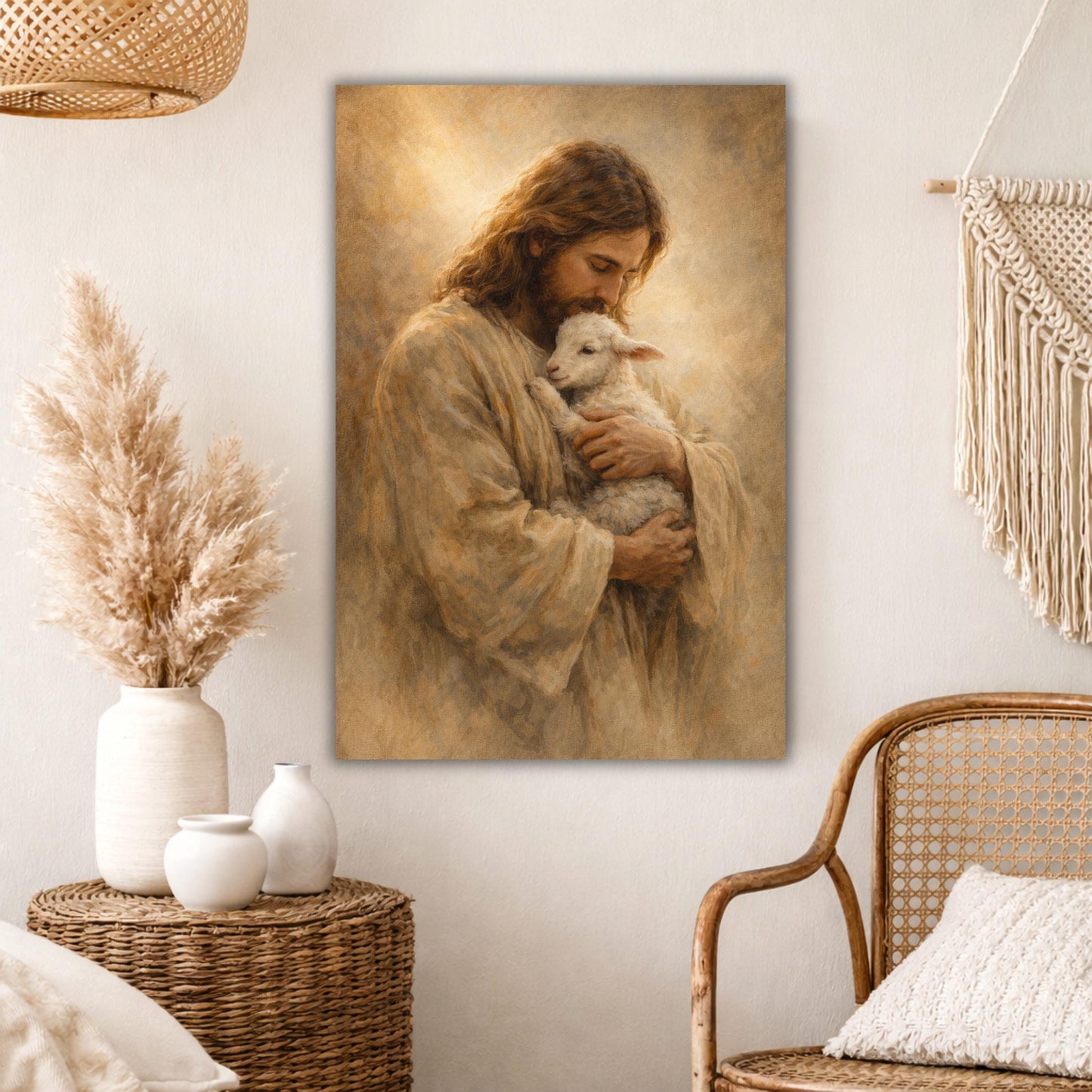 Jesus Holding Lamb Wall Art, Good Shepherd Canvas Painting