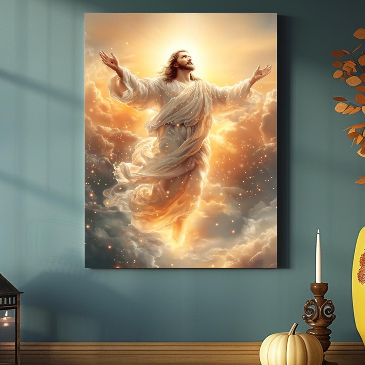 Jesus Ascension Canvas Wall Art, Heavenly Glory Christian Decor Painting