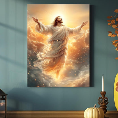 Jesus Ascension Canvas Wall Art, Heavenly Glory Christian Decor Painting