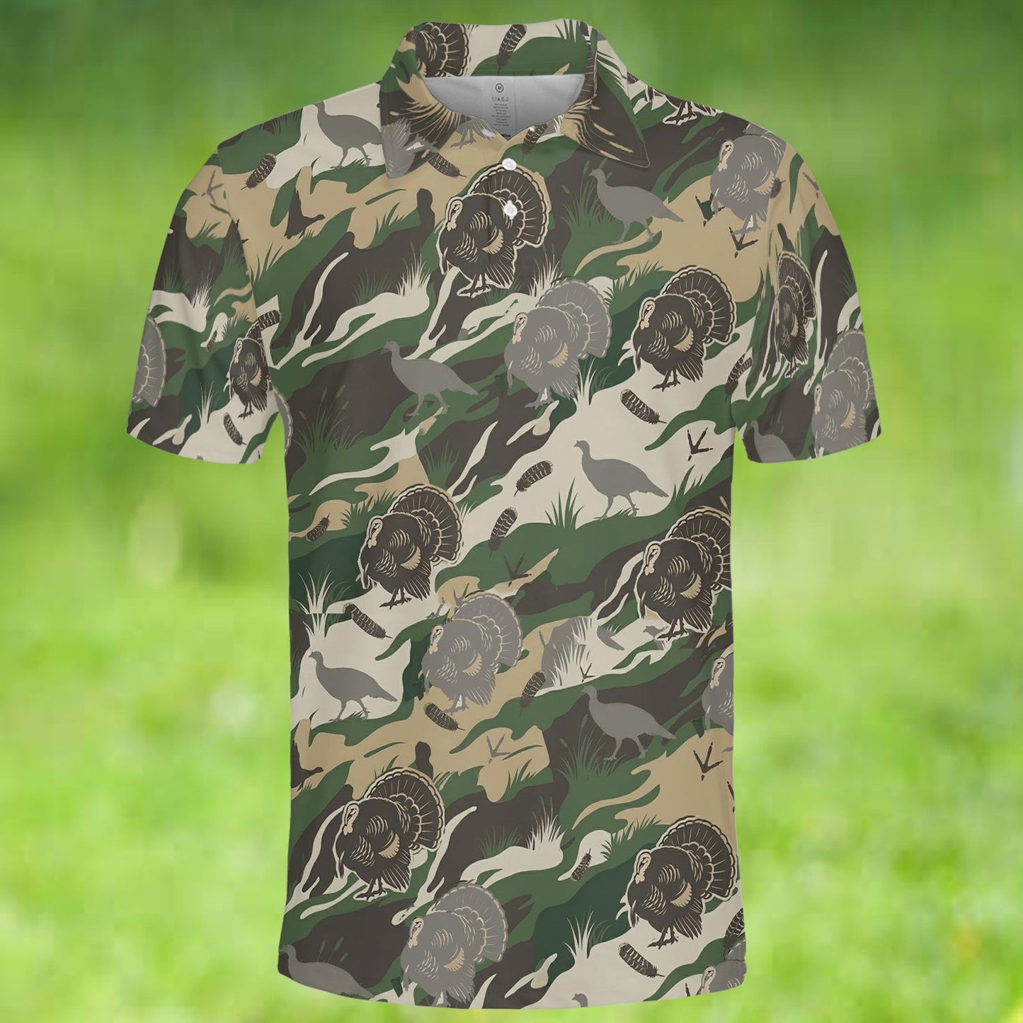 Outdoor Turkey Hunting Camo Print Graphic Polo Shirt