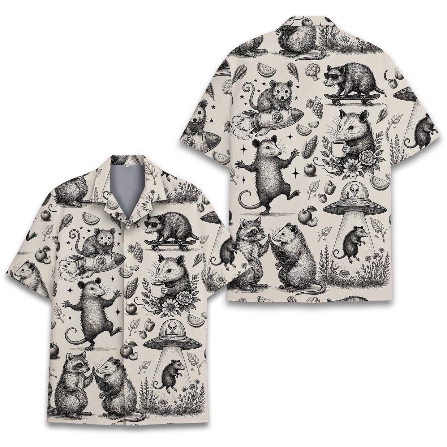 Funny Opossum Hawaiian Shirt Men Women Youth, Vintage UFO Coffee Possum Shirt