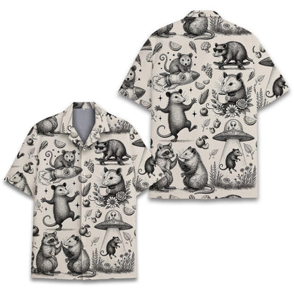 Funny Opossum Hawaiian Shirt Men Women Youth, Vintage UFO Coffee Possum Shirt