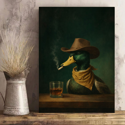 Duck Cowboy Bar Wall Decor, Vintage Funny Duck Canvas