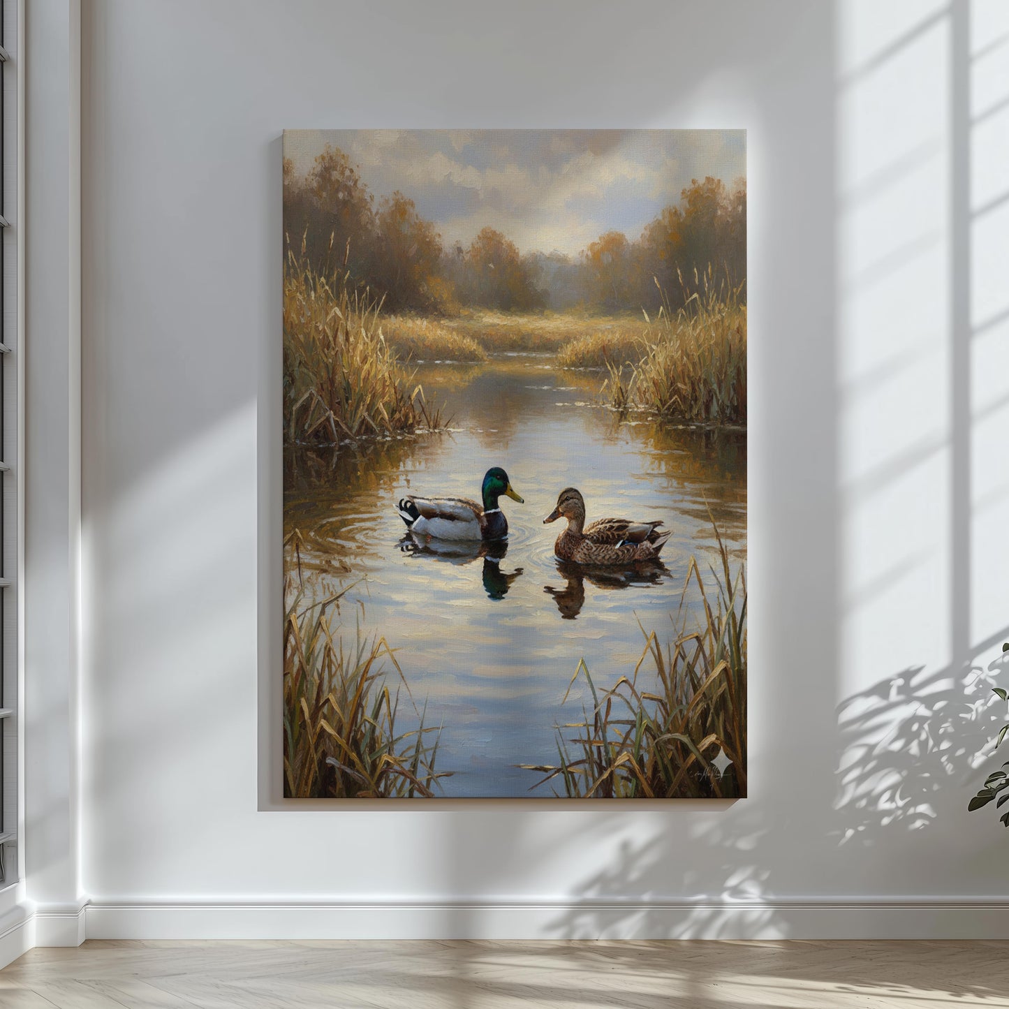 Duck Hunting Wall Art Canvas  Mallard Couple on Lake Print for Rustic Cabin Decor & Nature Lovers Gift