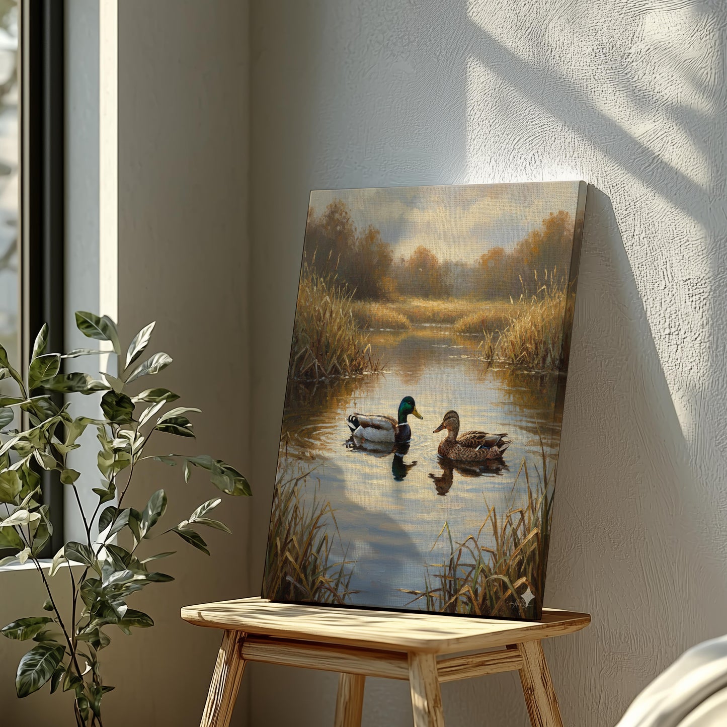 Duck Hunting Wall Art Canvas  Mallard Couple on Lake Print for Rustic Cabin Decor & Nature Lovers Gift