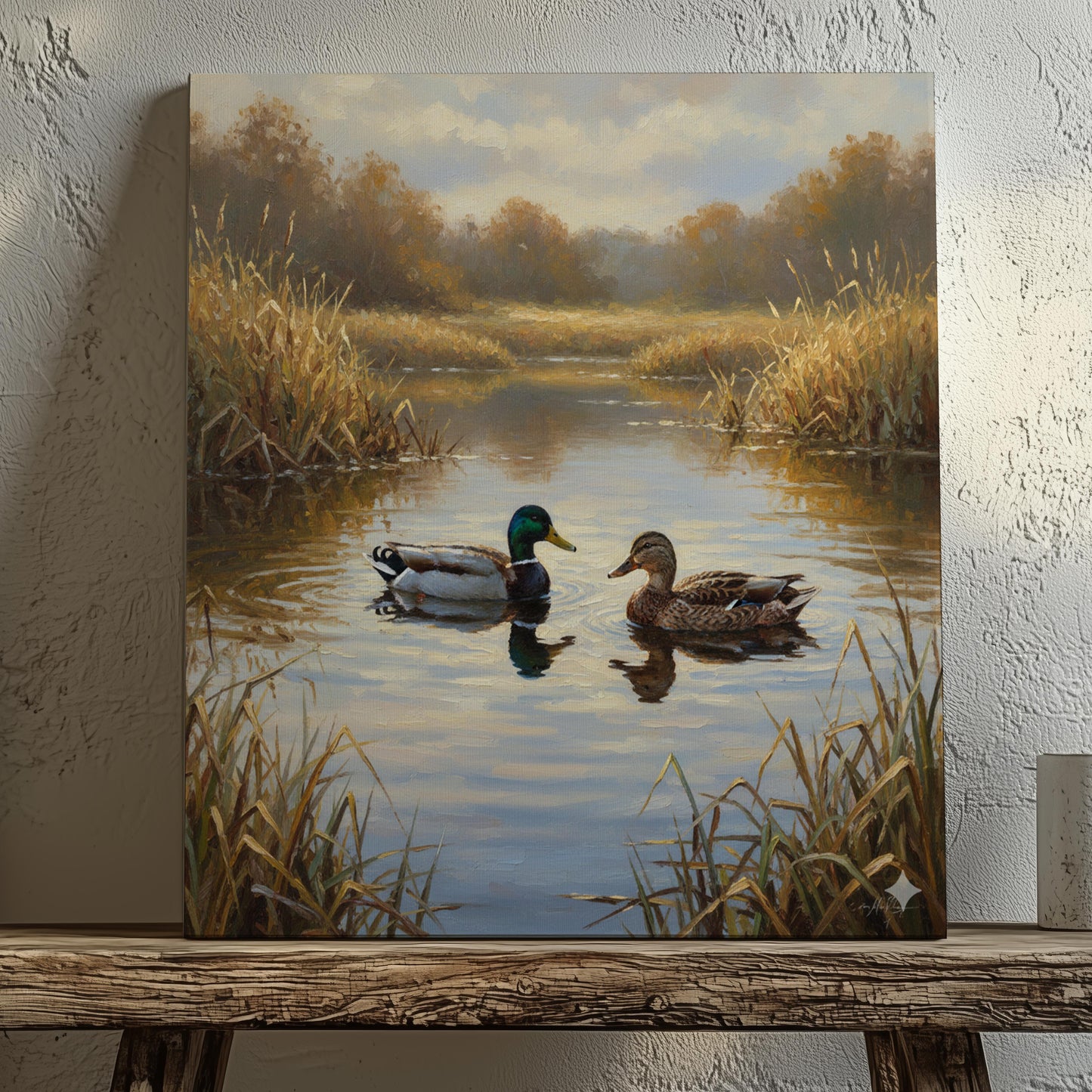 Duck Hunting Wall Art Canvas  Mallard Couple on Lake Print for Rustic Cabin Decor & Nature Lovers Gift