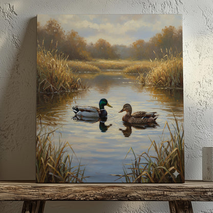 Duck Hunting Wall Art Canvas  Mallard Couple on Lake Print for Rustic Cabin Decor & Nature Lovers Gift