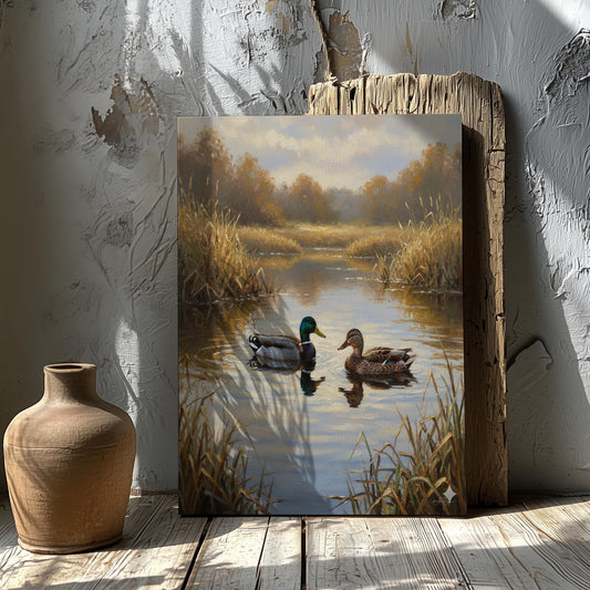 Duck Hunting Wall Art Canvas  Mallard Couple on Lake Print for Rustic Cabin Decor & Nature Lovers Gift