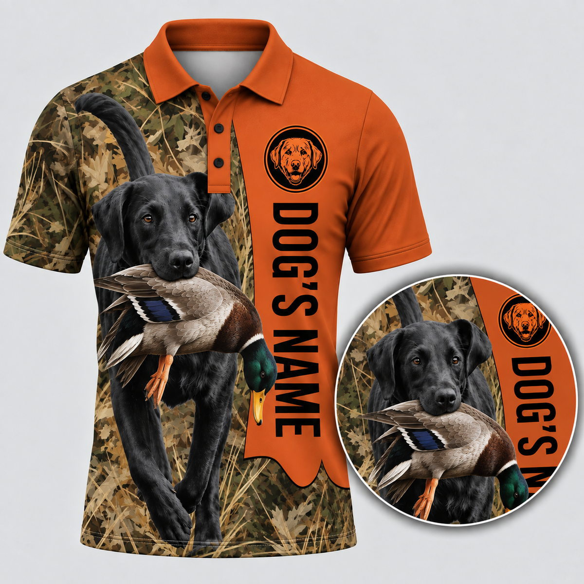 Personalized Dog's Name Black Labrador Retriever Camo Duck Polo Shirt VCE1013