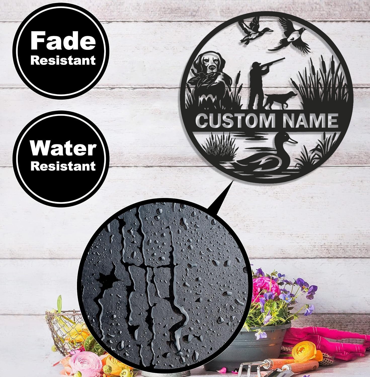 Personalized Metal Sign WITH LED/WITHOUT LED – Duck Hunting Scene with Dog and Hunter