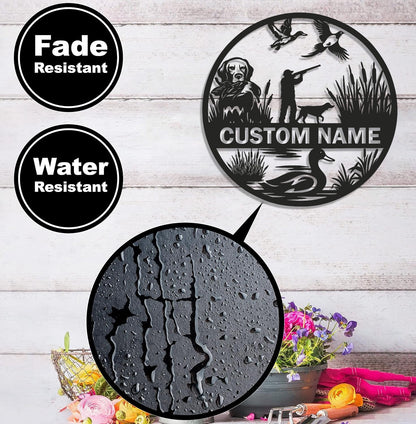 Personalized Metal Sign WITH LED/WITHOUT LED – Duck Hunting Scene with Dog and Hunter