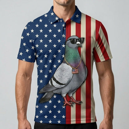 Pigeon Patriot Men Duck Polo Shirt