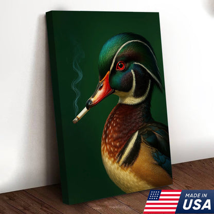 Wood Duck Wall Art Canvas - Vibrant Wildlife Cabin Decor - Unique Hunting Lodge Artwork