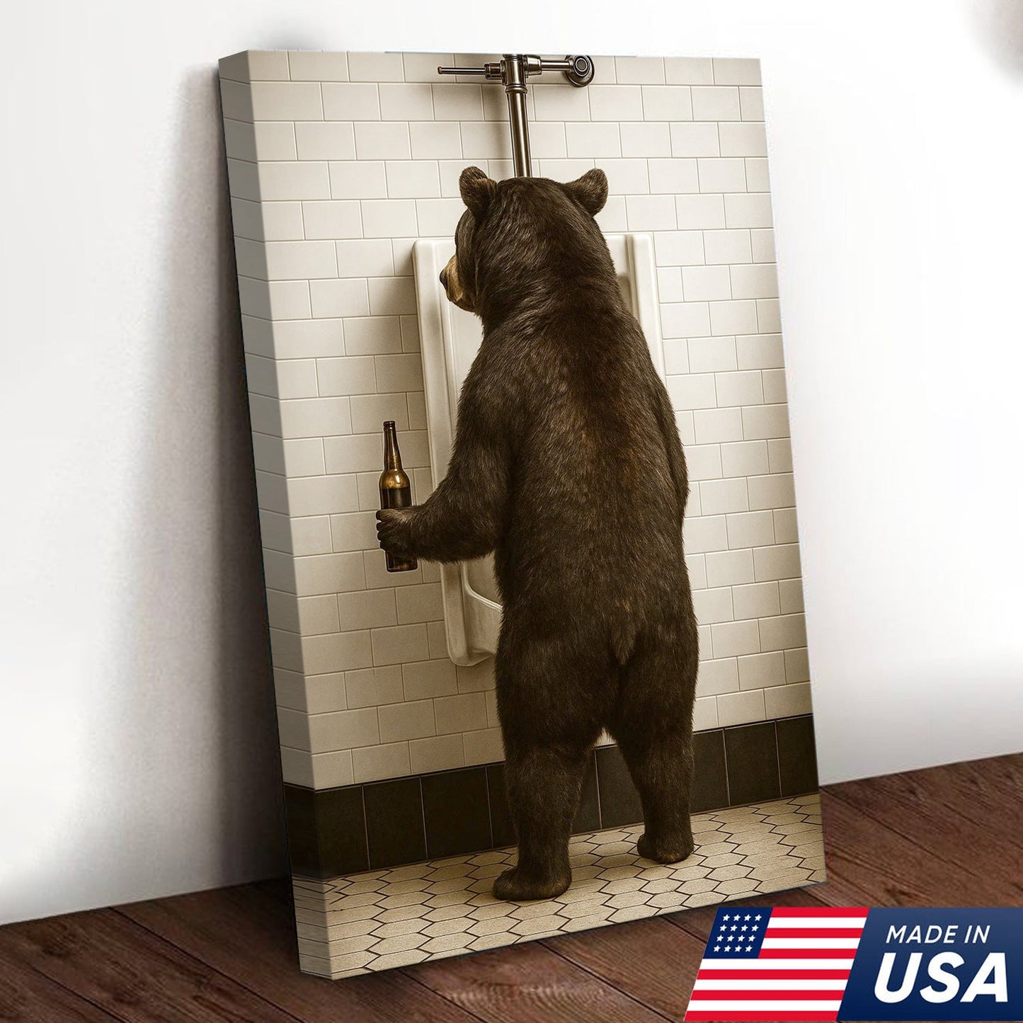 Funny Black Bear Canvas Wall Art – Hilarious Bathroom Humor Decor – Rustic Cabin Lodge Gag Gift