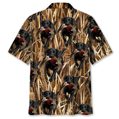 Camouflage Black Labrador Retriever Running With Wild Pheasant Hawaiian Shirt