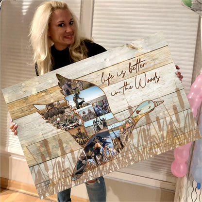 Custom Photo Duck Hunting Collage Canvas, Rustic Wood Look, Personalized Waterfowl Hunter Gift Wall Art