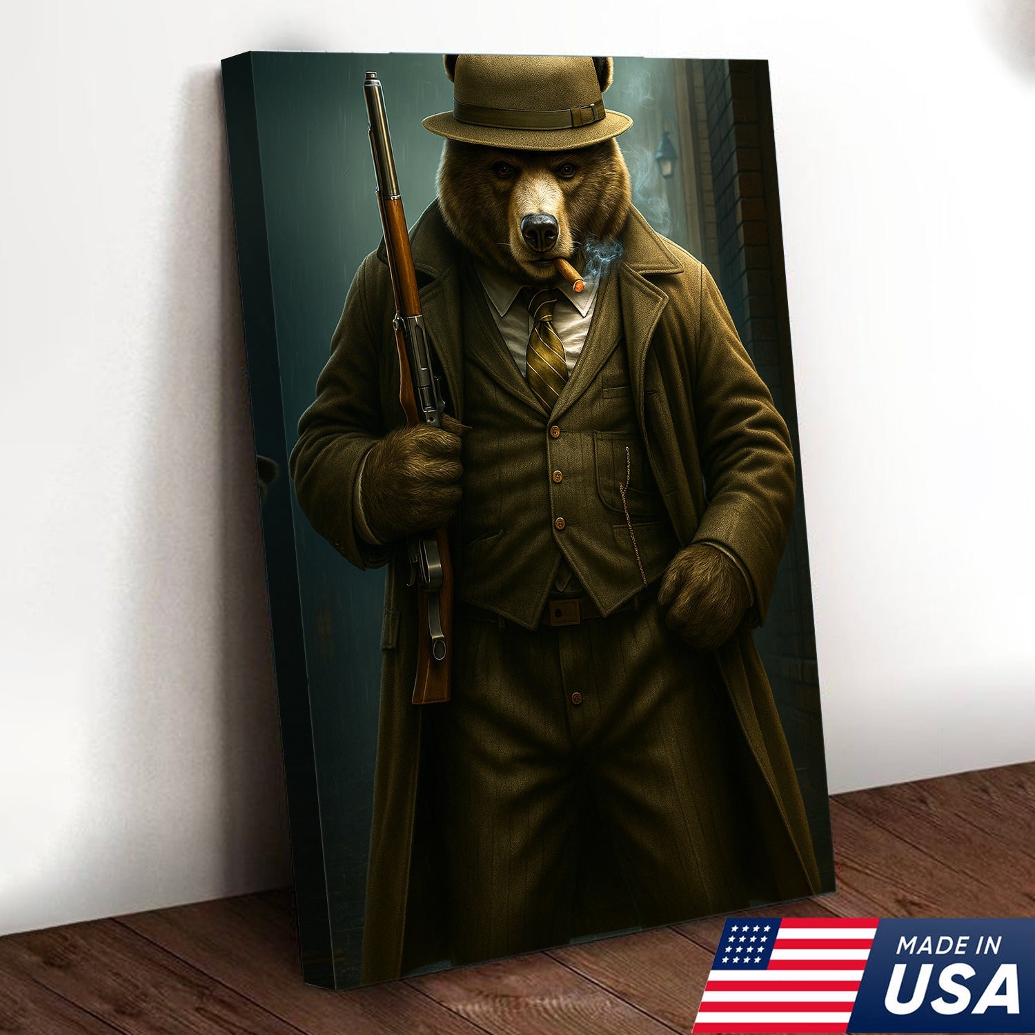 Vintage Gentleman Bear Hunter Canvas – Rustic Lodge Wall Art for Hunters & Outdoorsmen