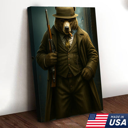 Vintage Gentleman Bear Hunter Canvas – Rustic Lodge Wall Art for Hunters & Outdoorsmen