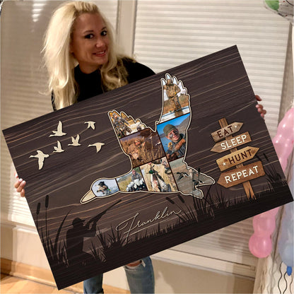Custom Duck Hunting Photo Collage Canvas – Eat Sleep Hunt Repeat Wall Art