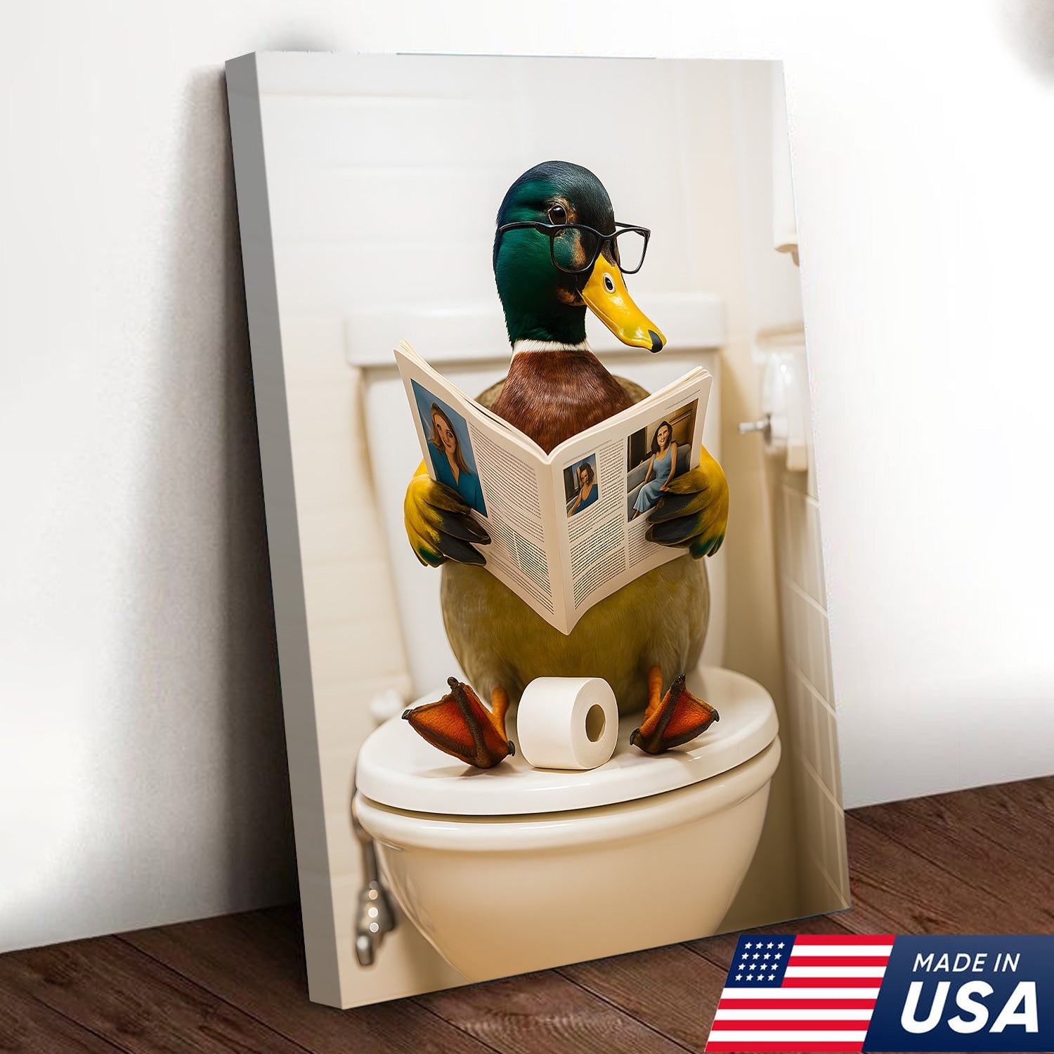 Funny Duck Bathroom Canvas Wall Art – Unique Gift for Hunters, Wildlife Lovers & Cabin Decor