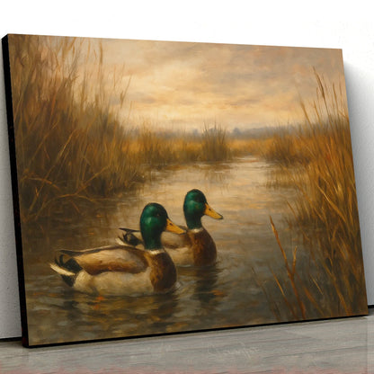 Mallard Duck Wall Art Canvas – Hunting Lodge & Cabin Decor - Rustic Waterfowl Painting