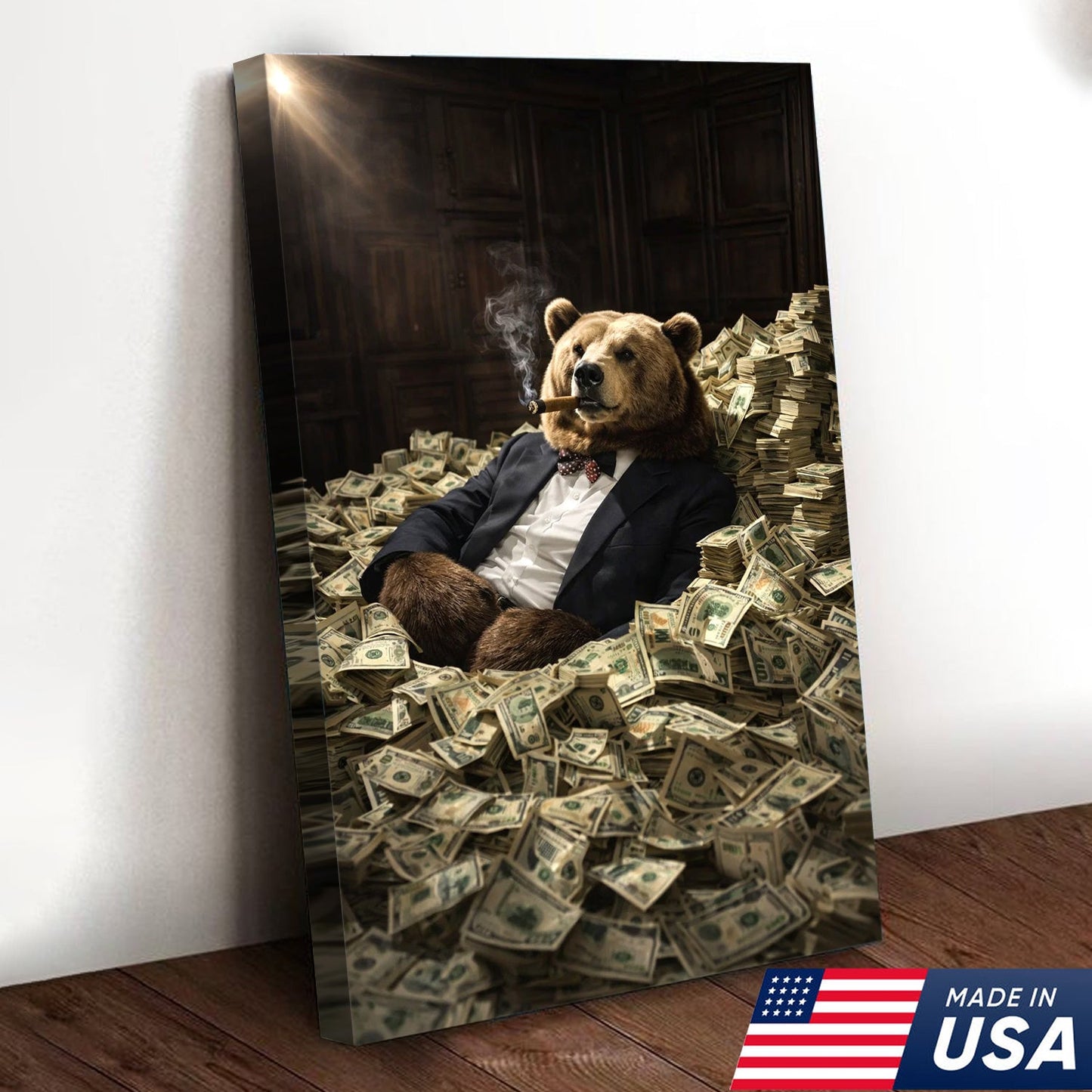 Luxury Bear Wall Art Canvas Print, Powerful Wealth Animal Portrait Illustration