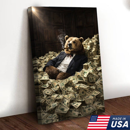 Luxury Bear Wall Art Canvas Print, Powerful Wealth Animal Portrait Illustration
