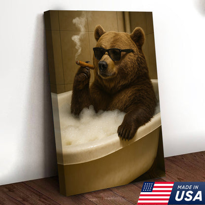 Cool Bear Canvas Wall Art – Funny Relaxing Bathtub Gift for Hunters & Outdoorsmen