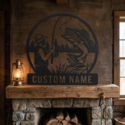 Personalized Fishing Metal Sign, Custom Last Name Sign, Bass Fishing Decor