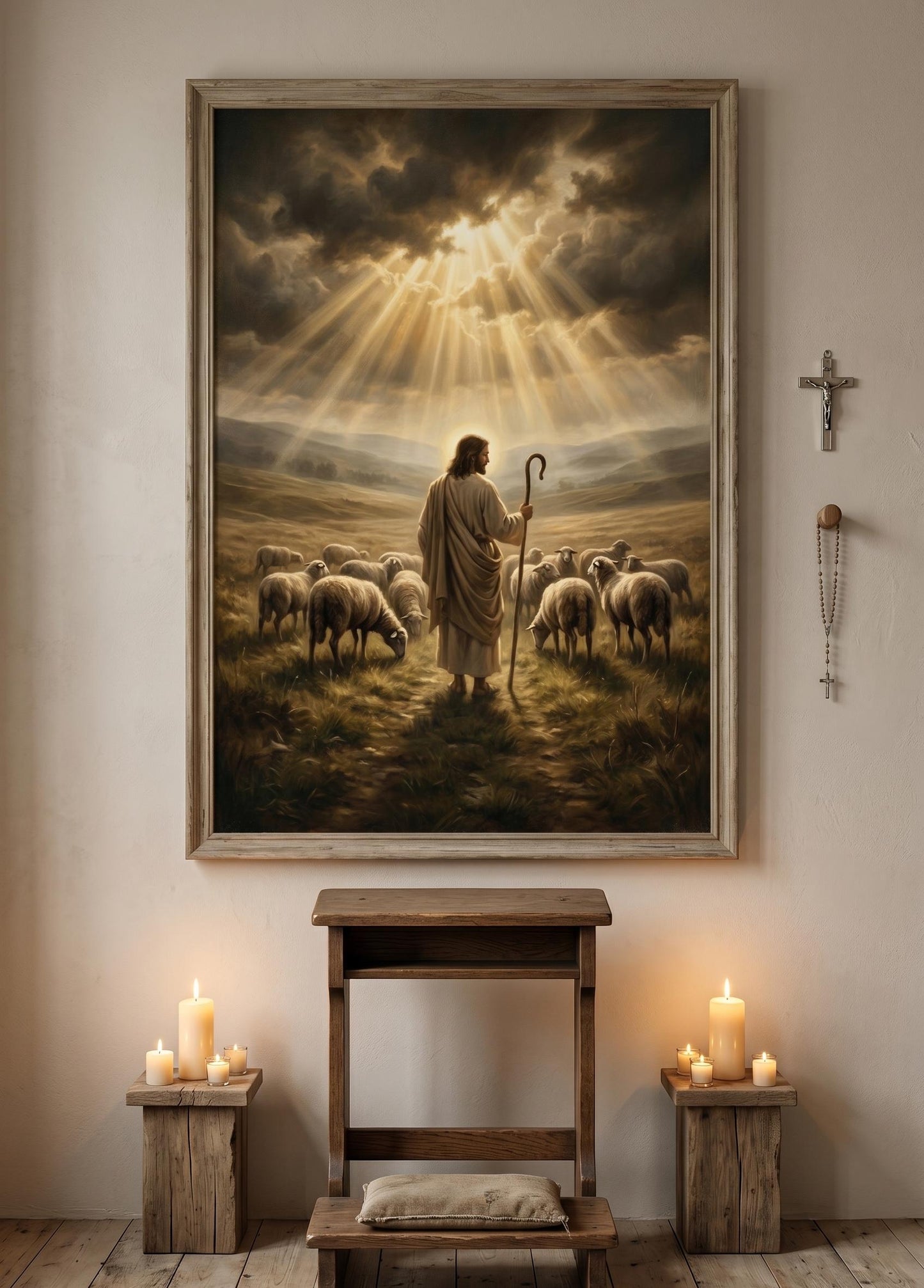Jesus Good Shepherd Canvas Art, Christian Religious Oil Painting Print