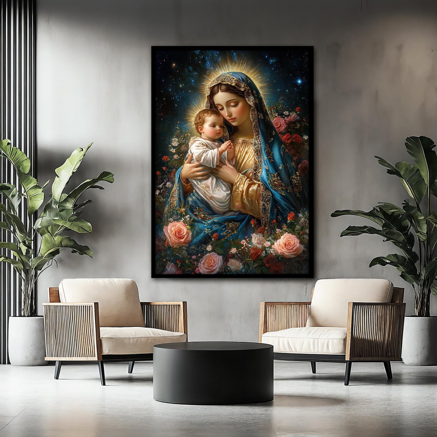 Virgin Mary and Baby Jesus Canvas Painting, Christian Wall Art