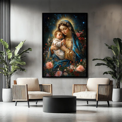 Virgin Mary and Baby Jesus Canvas Painting, Christian Wall Art