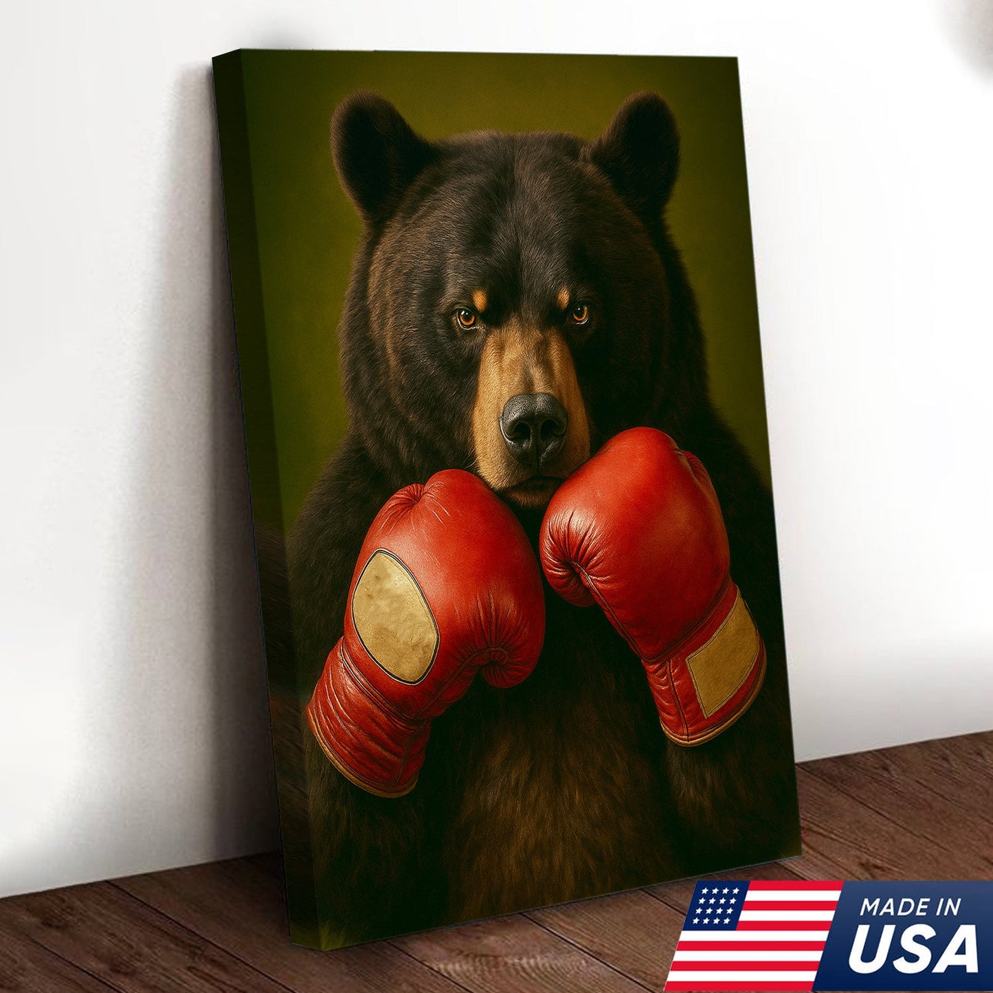 Funny Bear Boxing Canvas – Sports Animal Wall Art for Gym, Boxing Lovers, Rustic Man Cave Décor