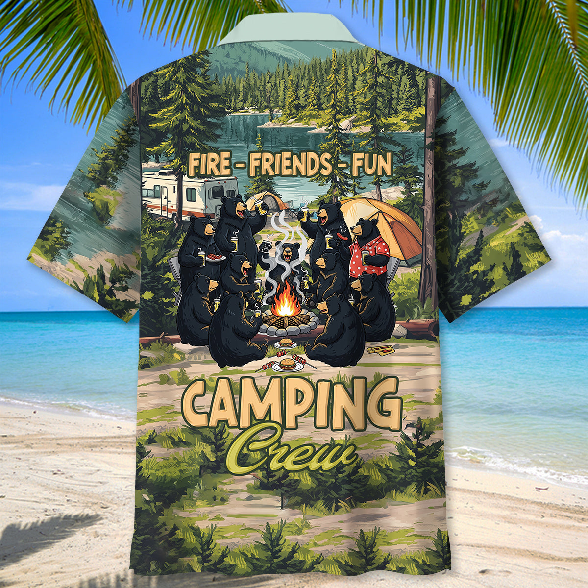 Friends Fires Fun Camping Crew Black Bear Hawaiian Shirt