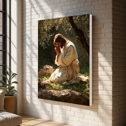 Jesus Praying in Gethsemane Canvas – Christian Wall Art of Faith