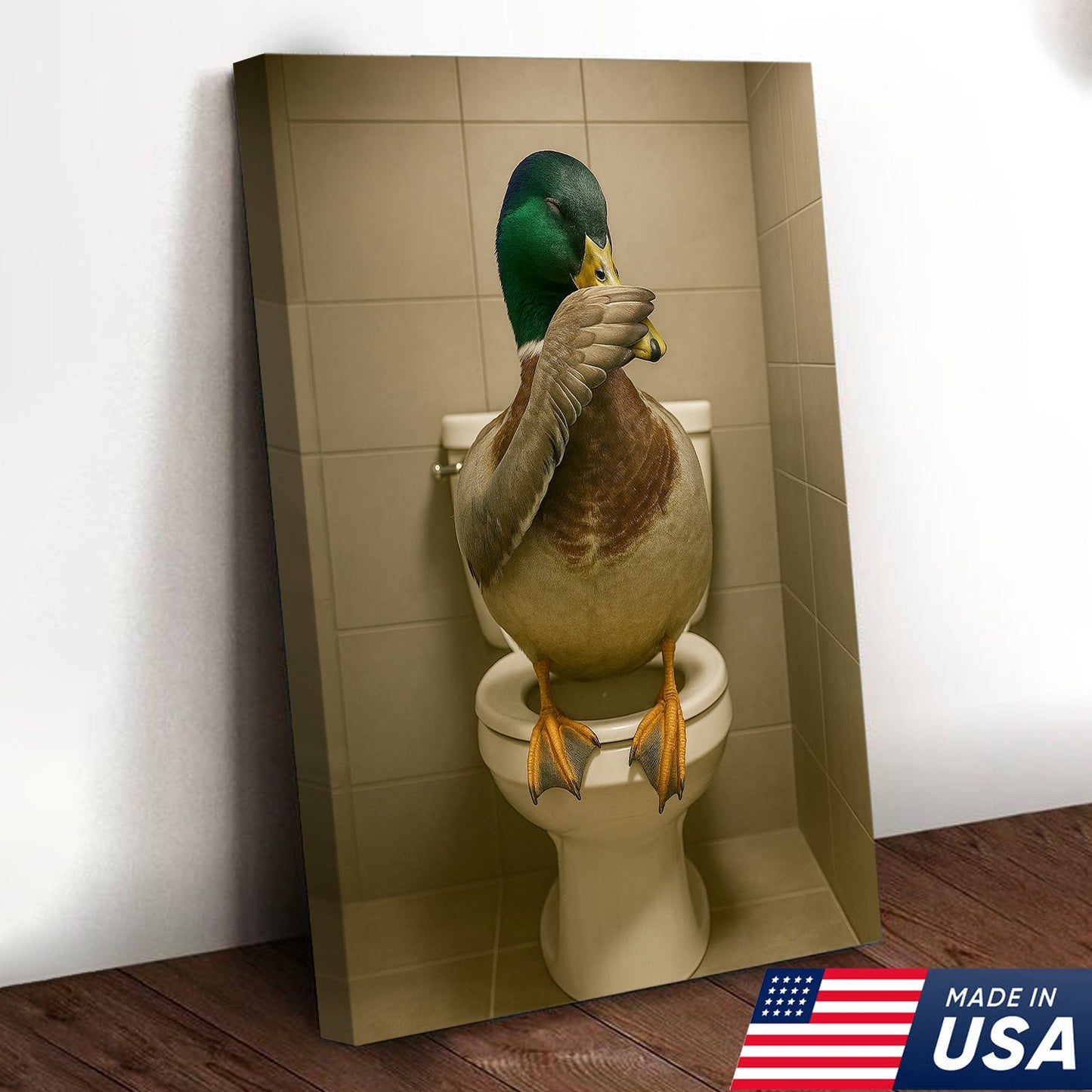 Funny Duck Bathroom Wall Art – Hilarious Rustic Toilet Canvas for Cabin, Lodge & Man Cave Decor