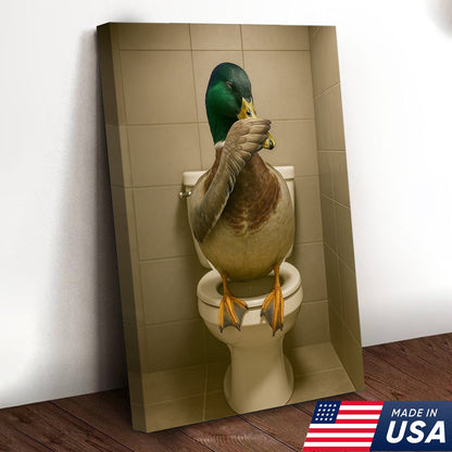 Funny Duck Bathroom Wall Art – Hilarious Rustic Toilet Canvas for Cabin, Lodge & Man Cave Decor