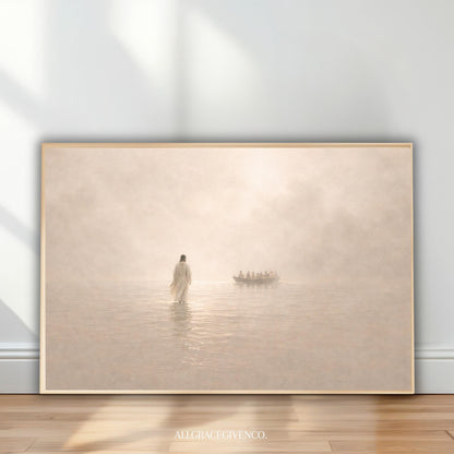 Jesus Walking on Water Canvas Print, Christian Wall Art, Biblical Faith Wall Decor