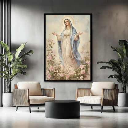 Blessed Virgin Mary Canvas Painting, Catholic Religious Wall Art
