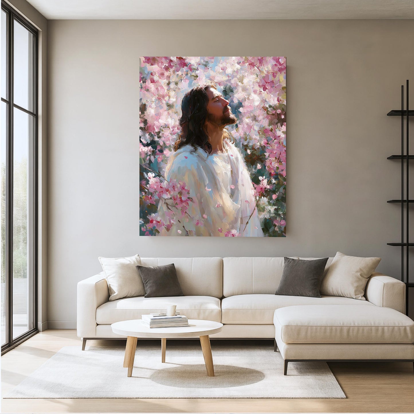 Jesus Canvas Wall Art, Christian Floral Painting, Religious Home Decor