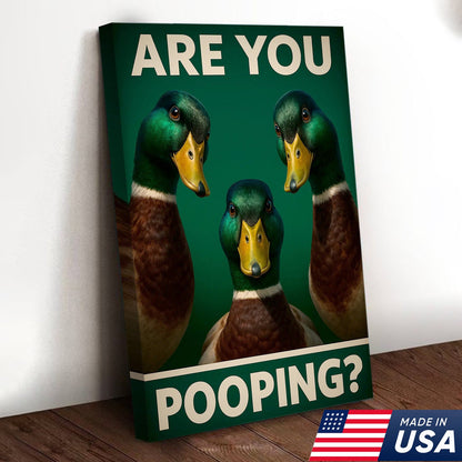 Funny Duck Bathroom Canvas Wall Art – Mallard Humor Decor – Rustic Lodge or Cabin Gift
