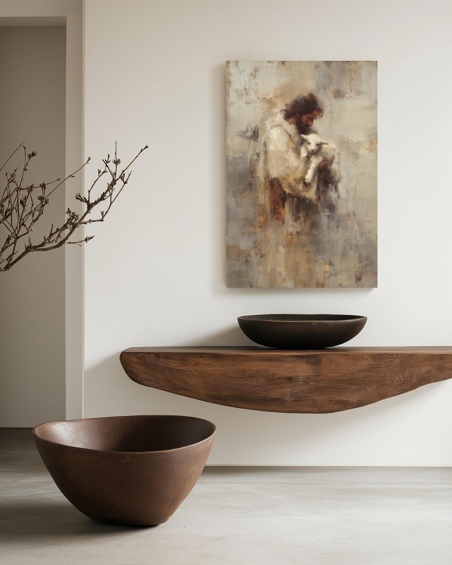 Jesus Holding Lamb Canvas Art: Modern Christian Wall Decor