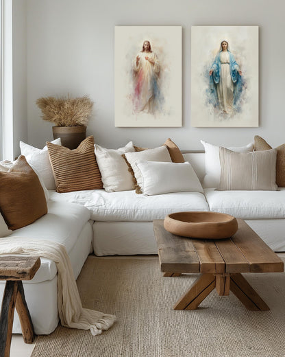 Jesus & Virgin Mary Canvas Set – Religious Wall Art Prints