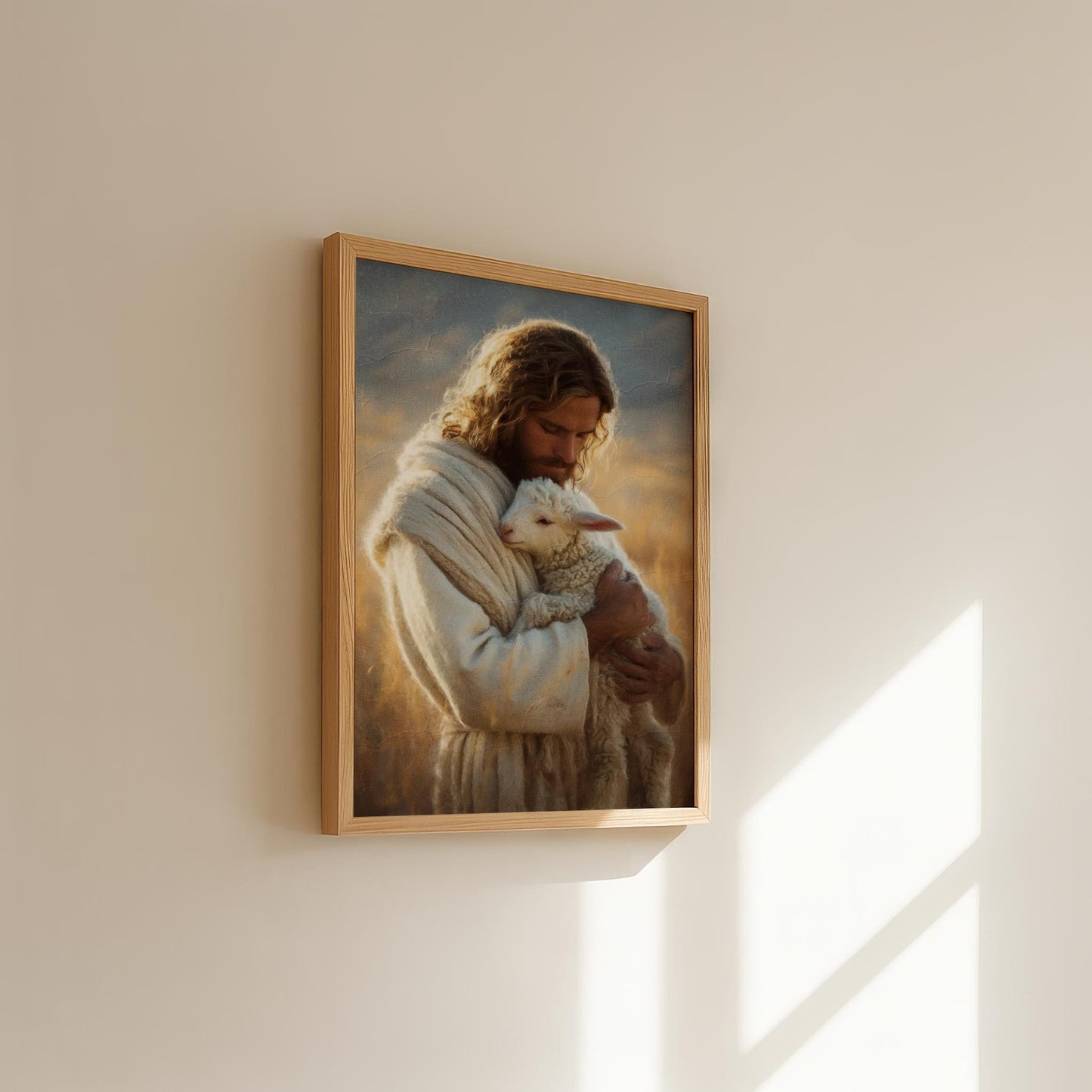 Good Shepherd Art Print | Shepherd Embracing Lamb Painting