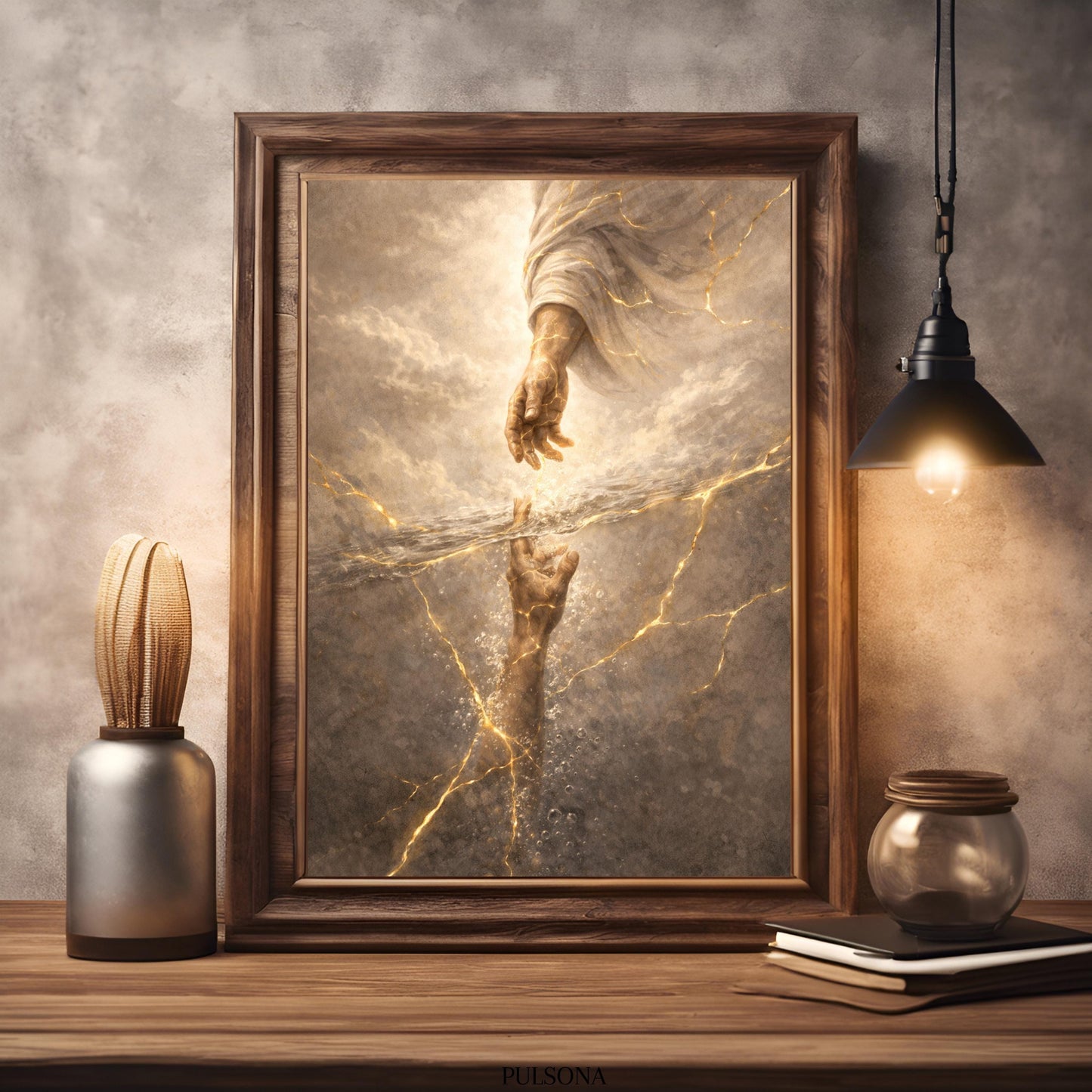 Hand of God Kintsugi Wall Art, Jesus Reaching Down Canvas