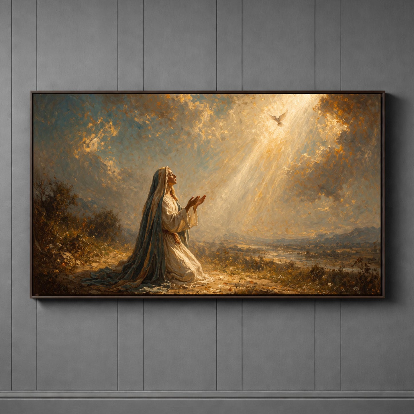 Virgin Mary Prayer Wall Art, Holy Spirit Painting Canvas